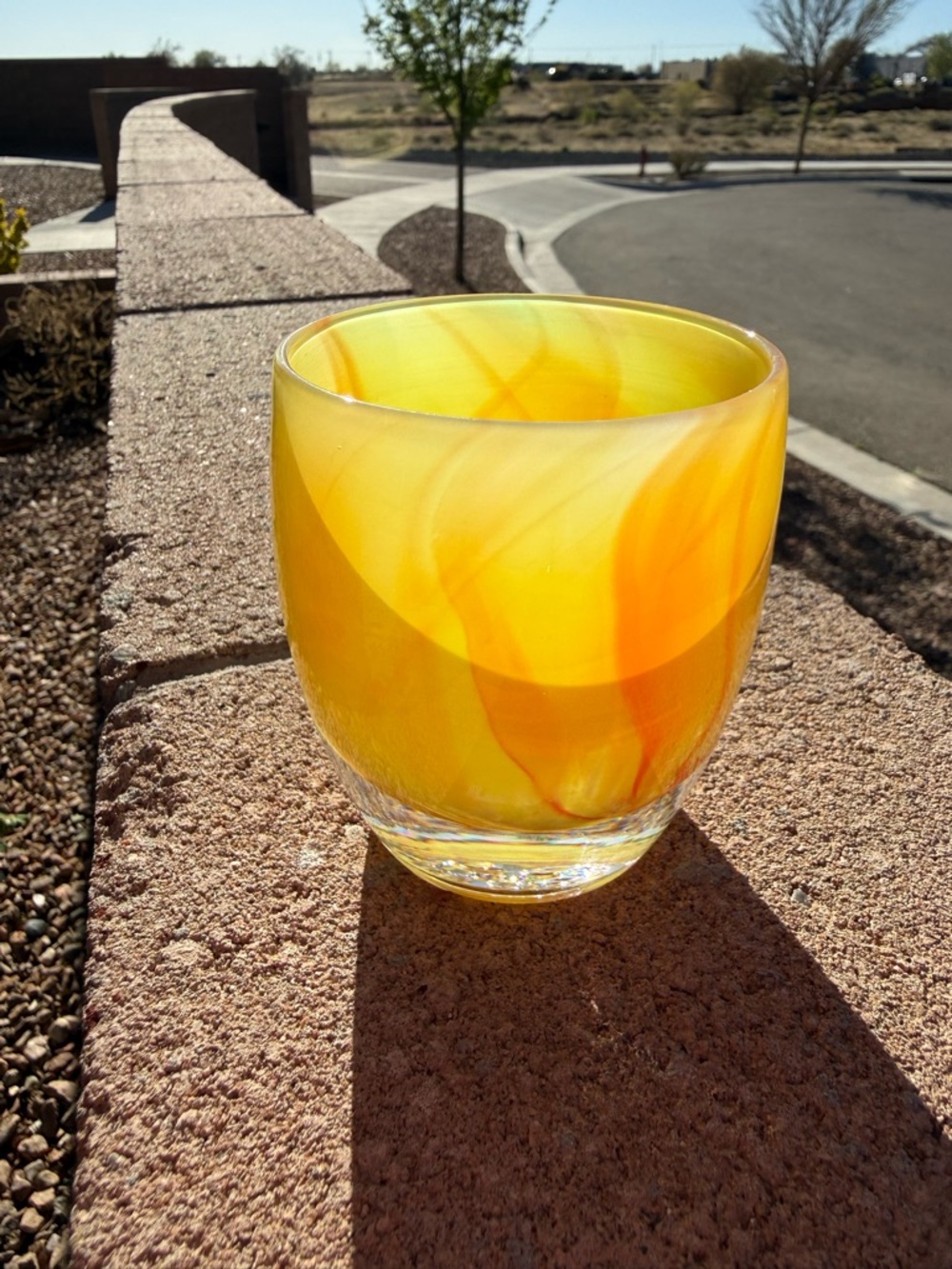 Glassbaby 'Lifesaver' Hand Blown Glass Votive Candle Holder- Yellow & Orange